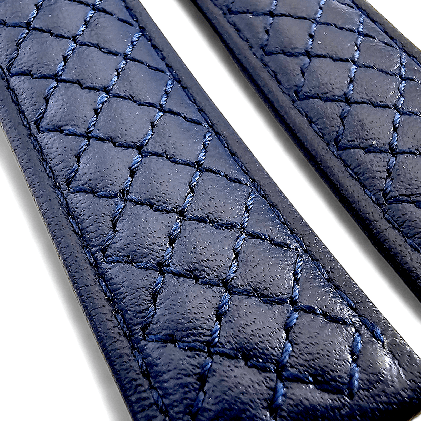 Fine Italian Leather Diamond Stitch Watch Strap Band 18mm 20mm 22mm Navy Blue - Wrist Envy
