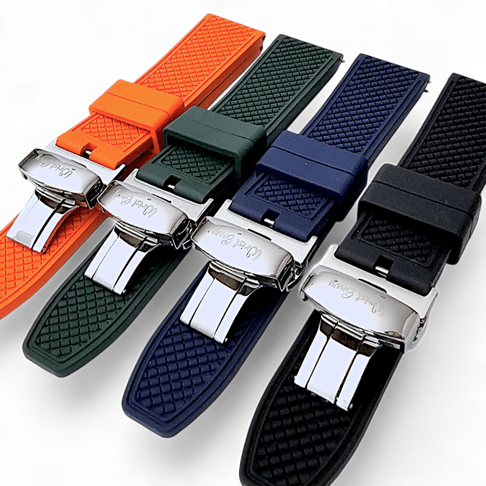 FKM Rubber Butterfly Deployment Watch Strap 20mm 22mm Black - Wrist Envy