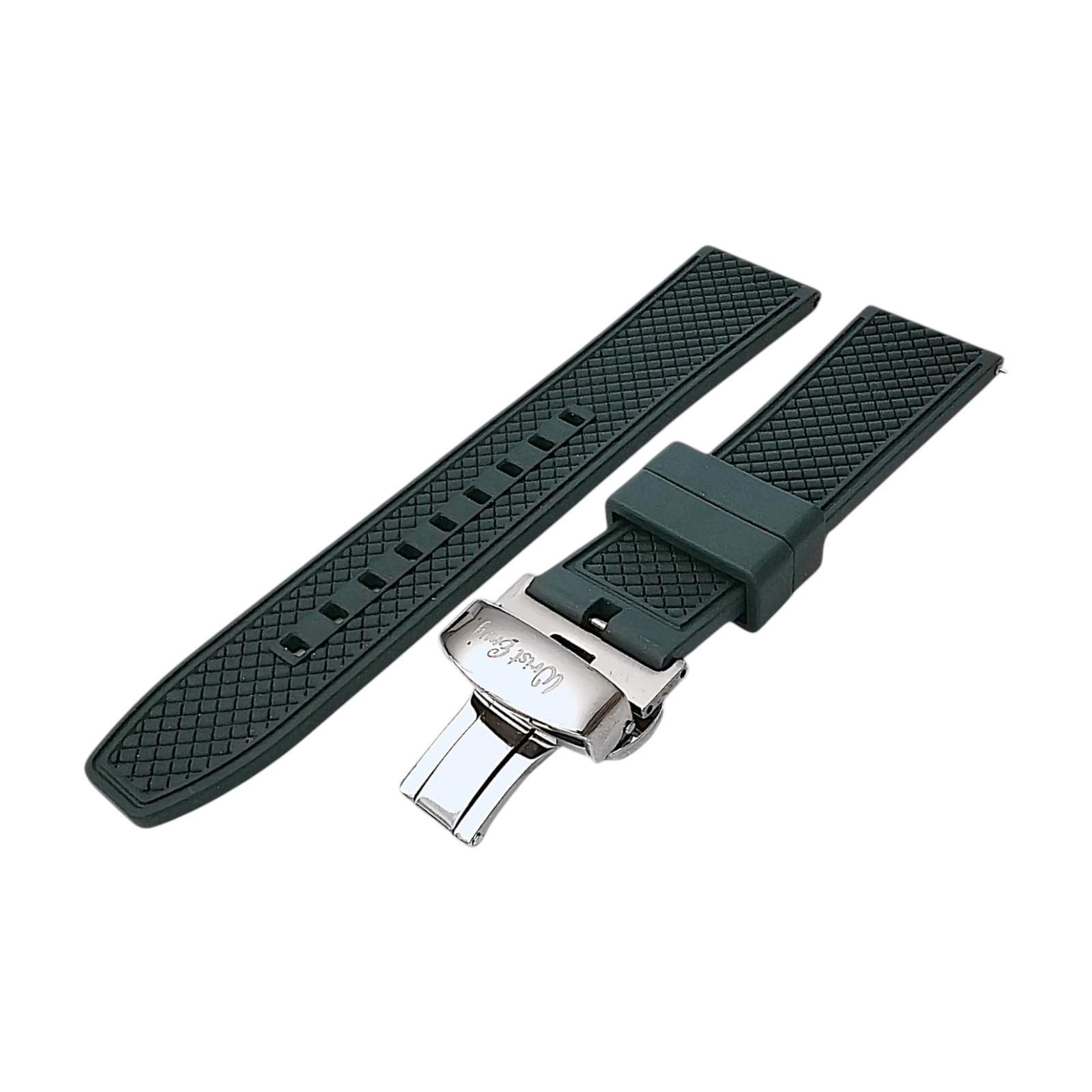 FKM Rubber Butterfly Deployment Watch Strap 20mm 22mm Black - Wrist Envy