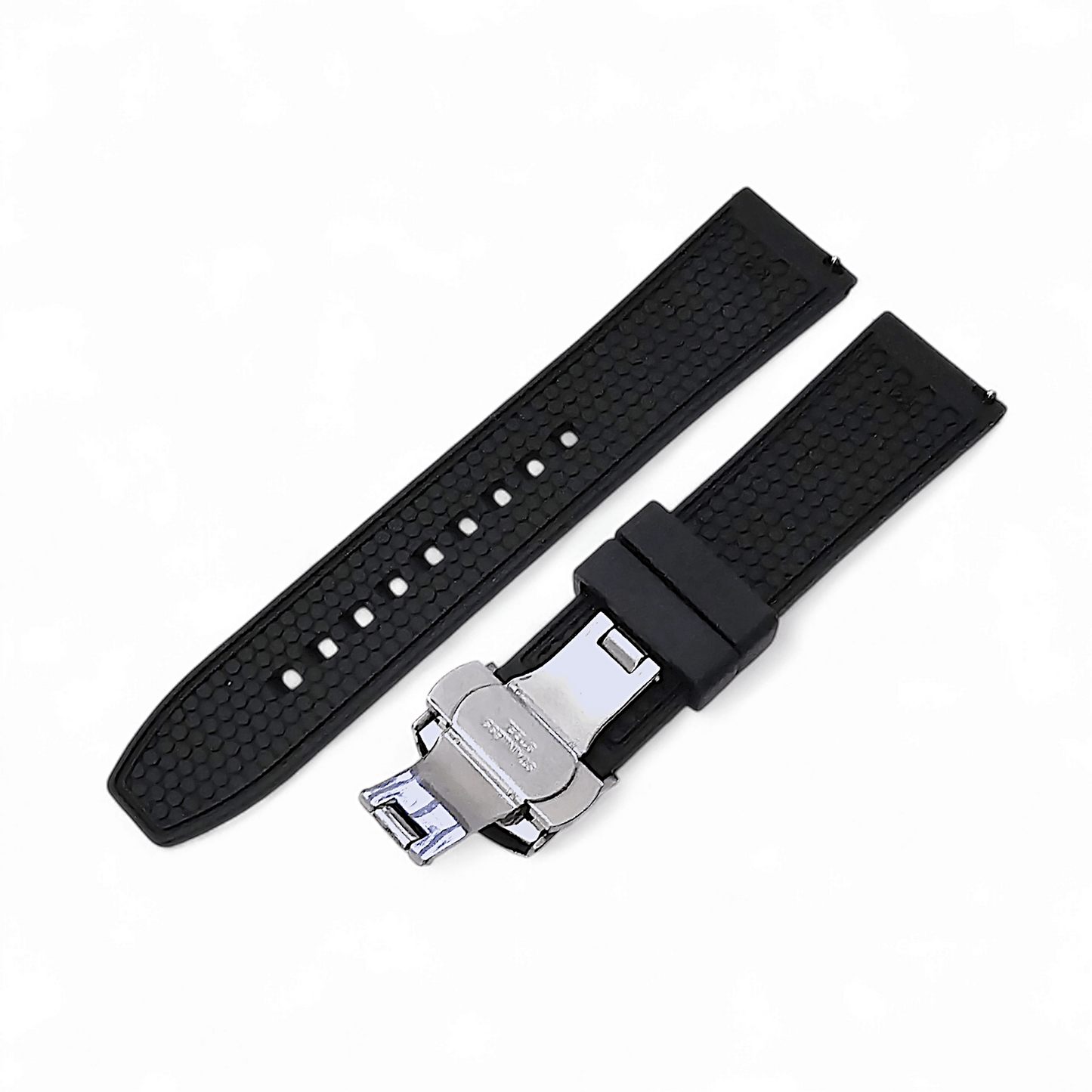 FKM Rubber Butterfly Deployment Watch Strap 20mm 22mm Black - Wrist Envy