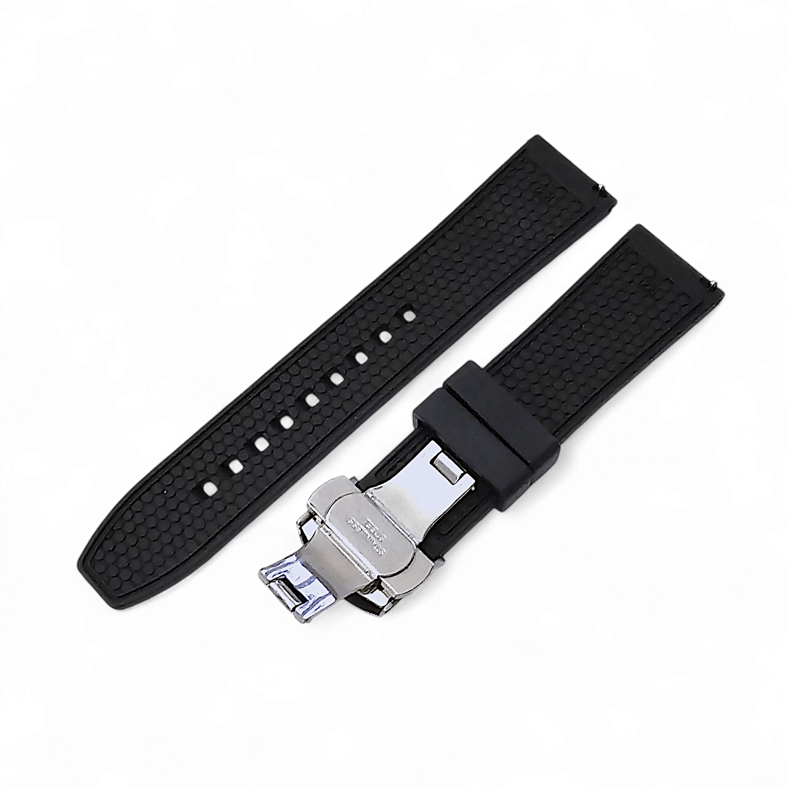 FKM Rubber Butterfly Deployment Watch Strap 20mm 22mm Black - Wrist Envy