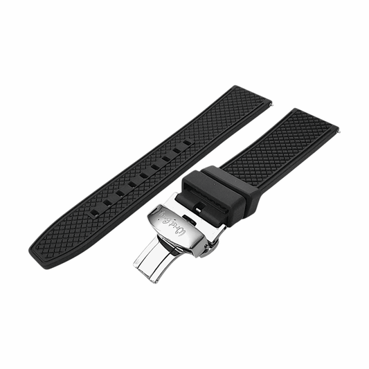 FKM Rubber Butterfly Deployment Watch Strap 20mm 22mm Black - Wrist Envy