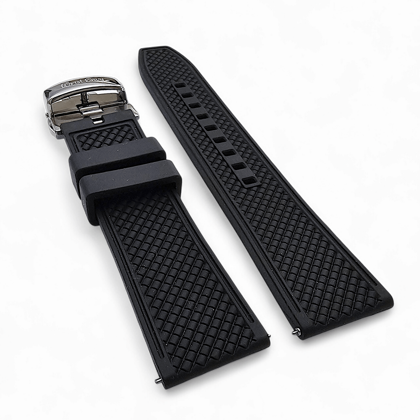 FKM Rubber Butterfly Deployment Watch Strap 20mm 22mm Black - Wrist Envy