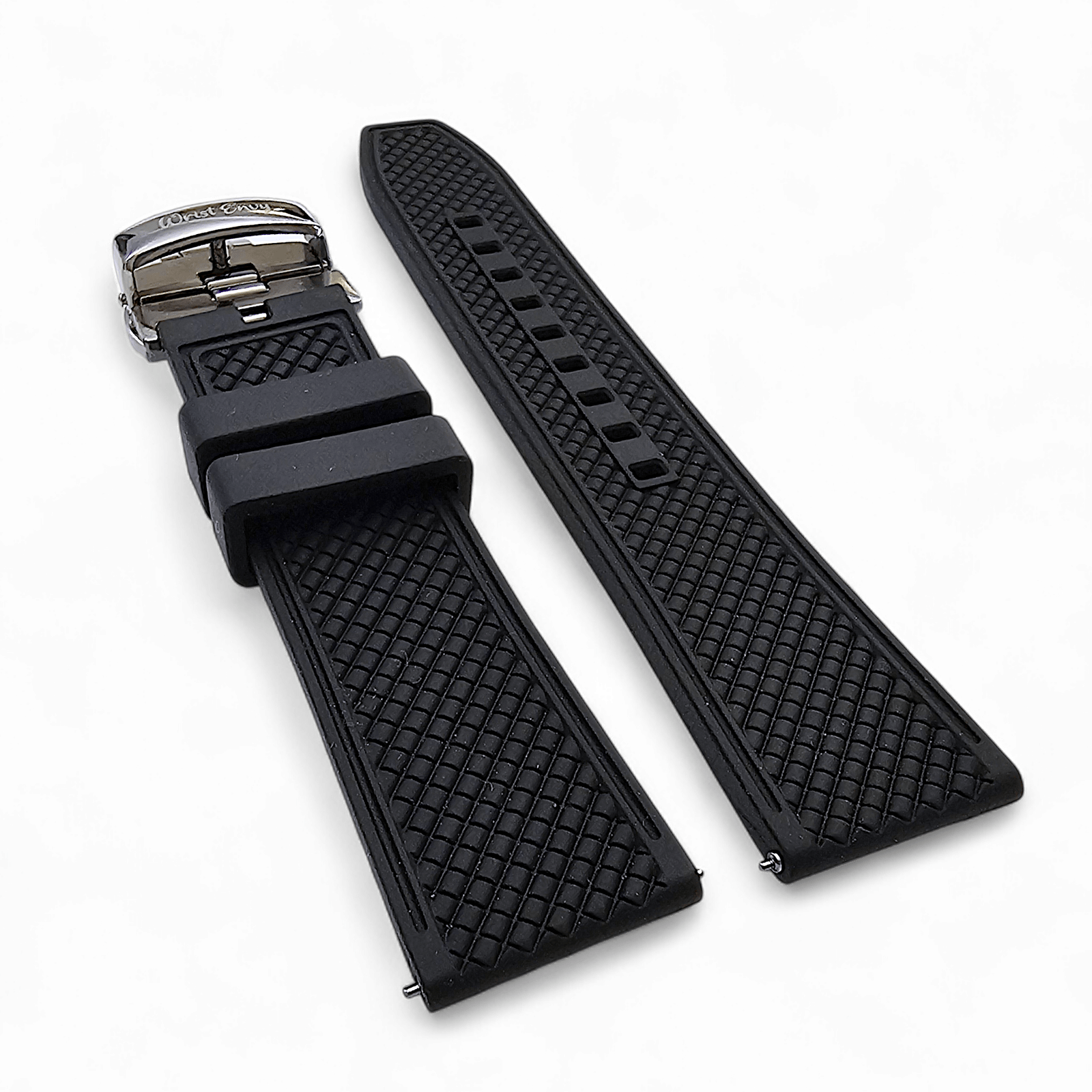 FKM Rubber Butterfly Deployment Watch Strap 20mm 22mm Black - Wrist Envy