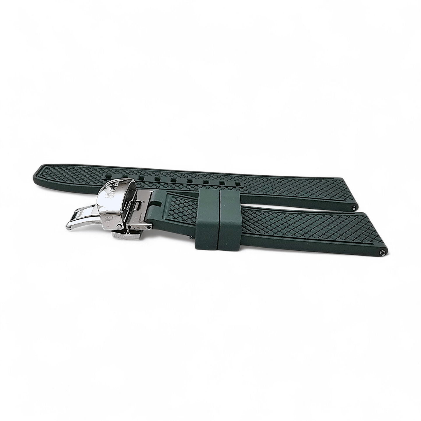 FKM Rubber Butterfly Deployment Watch Strap 20mm 22mm Green - Wrist Envy