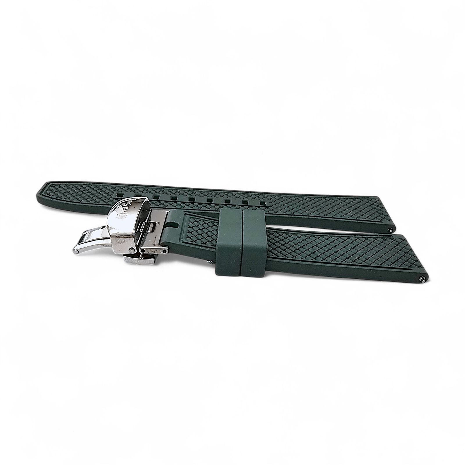 FKM Rubber Butterfly Deployment Watch Strap 20mm 22mm Green - Wrist Envy