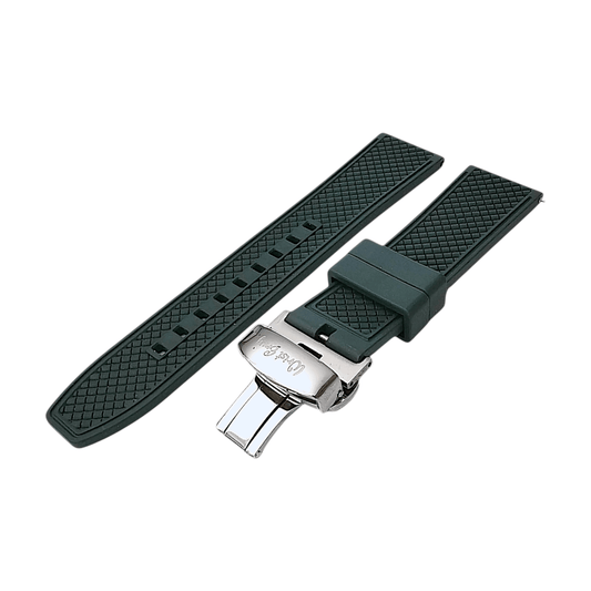 FKM Rubber Butterfly Deployment Watch Strap 20mm 22mm Green - Wrist Envy