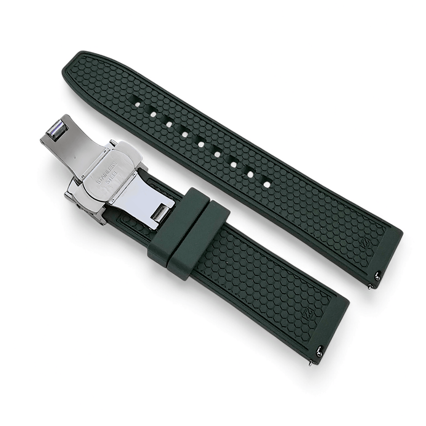FKM Rubber Butterfly Deployment Watch Strap 20mm 22mm Green - Wrist Envy