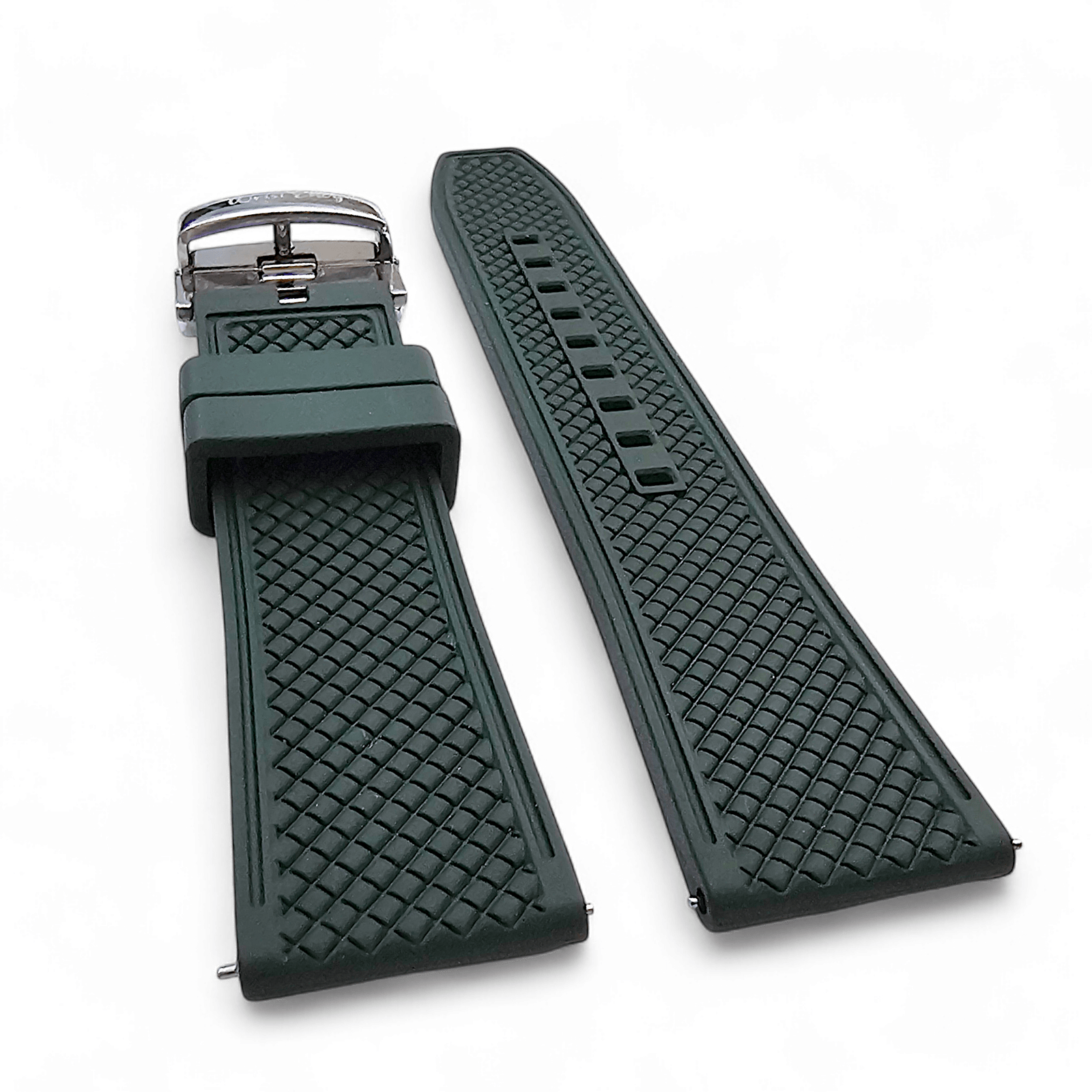 FKM Rubber Butterfly Deployment Watch Strap 20mm 22mm Green - Wrist Envy