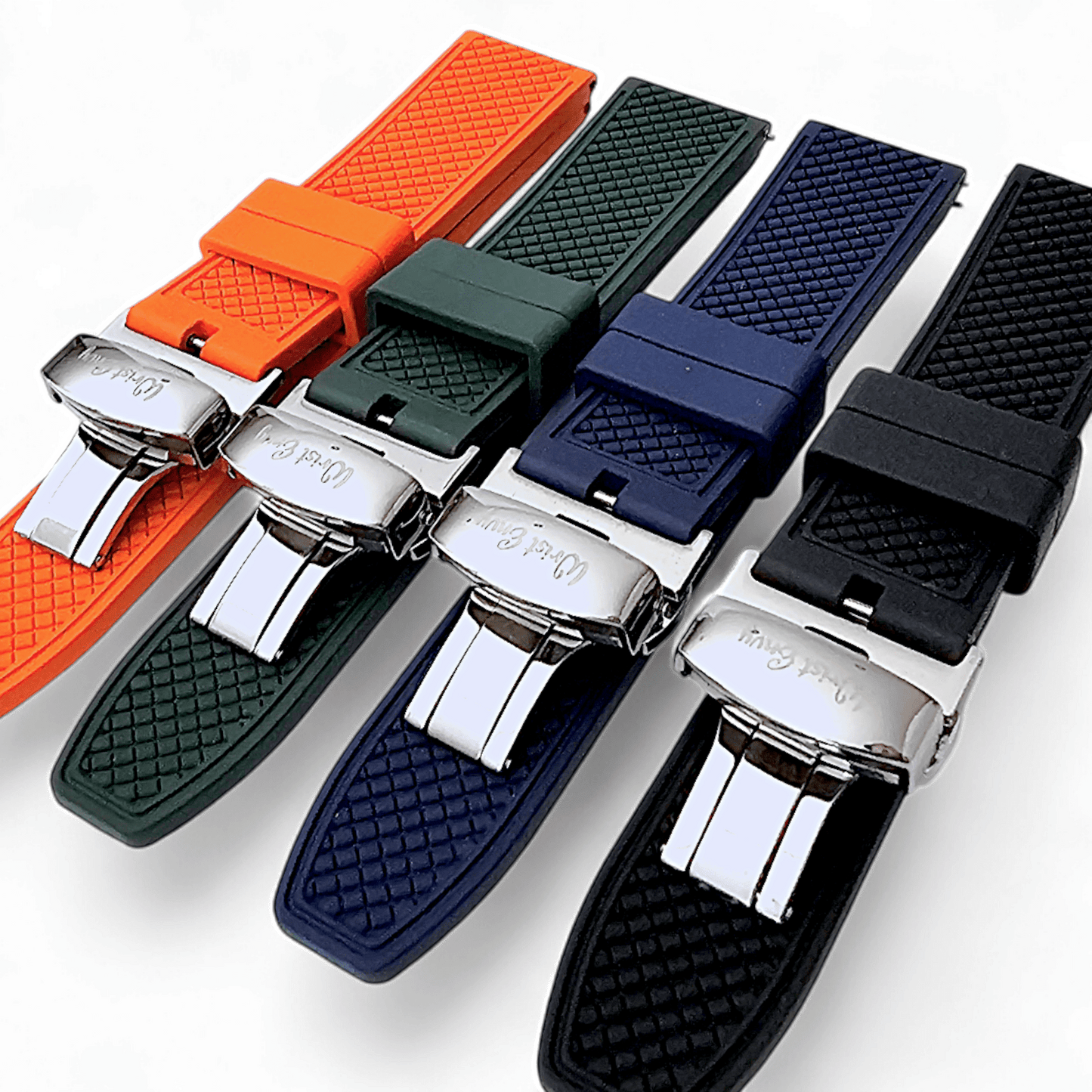 FKM Rubber Butterfly Deployment Watch Strap 20mm 22mm Navy Blue - Wrist Envy