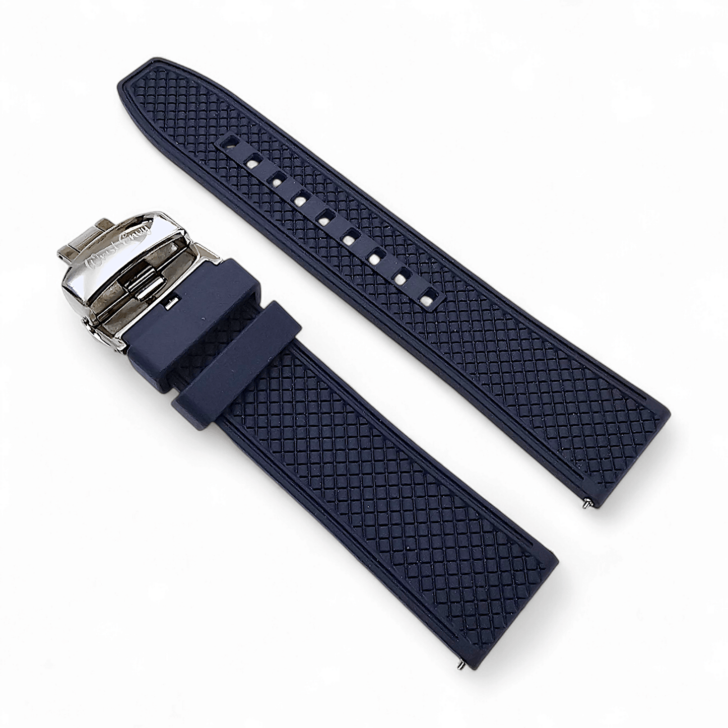 FKM Rubber Butterfly Deployment Watch Strap 20mm 22mm Navy Blue - Wrist Envy