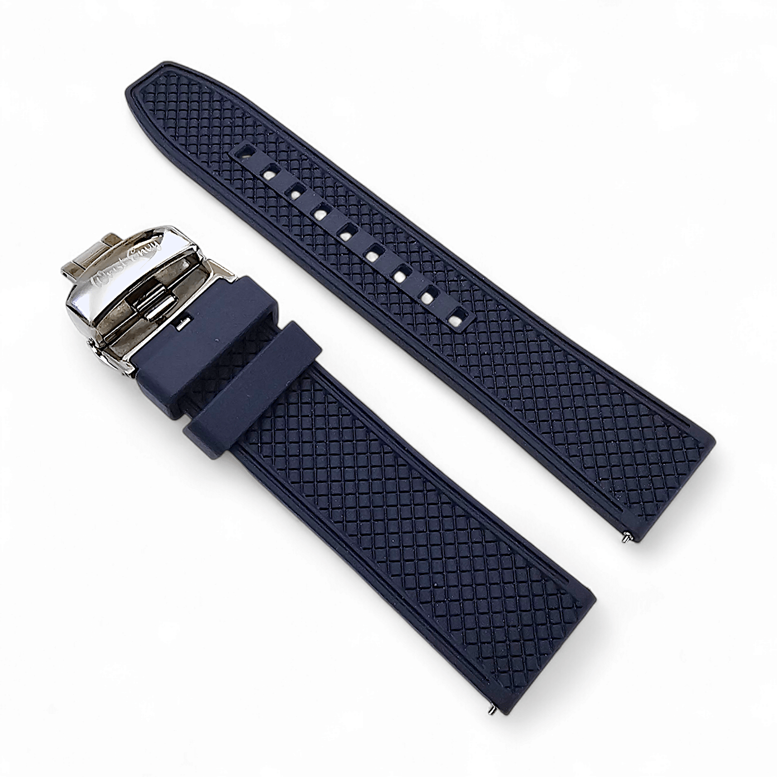 FKM Rubber Butterfly Deployment Watch Strap 20mm 22mm Navy Blue - Wrist Envy