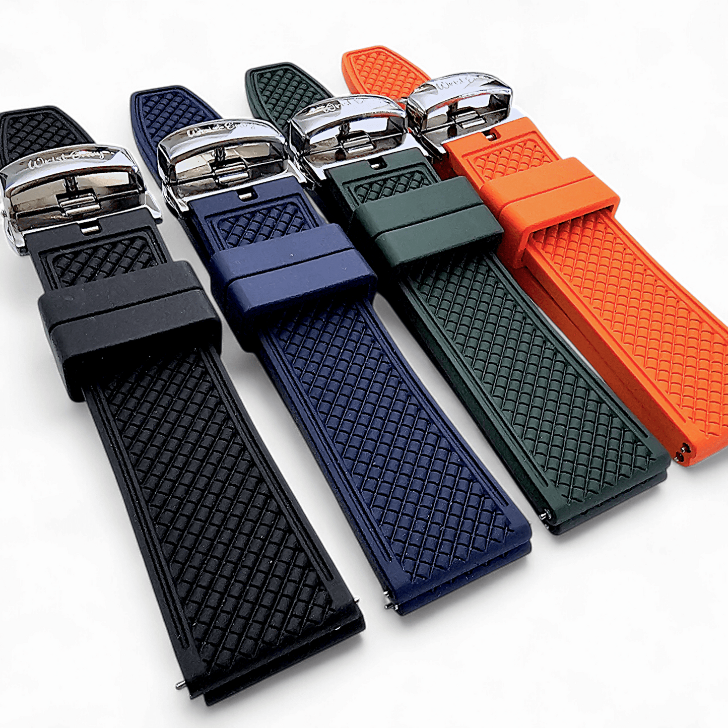 FKM Rubber Butterfly Deployment Watch Strap 20mm 22mm Navy Blue - Wrist Envy