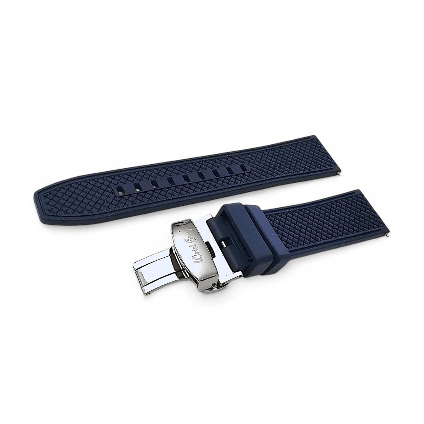 FKM Rubber Butterfly Deployment Watch Strap 20mm 22mm Navy Blue - Wrist Envy