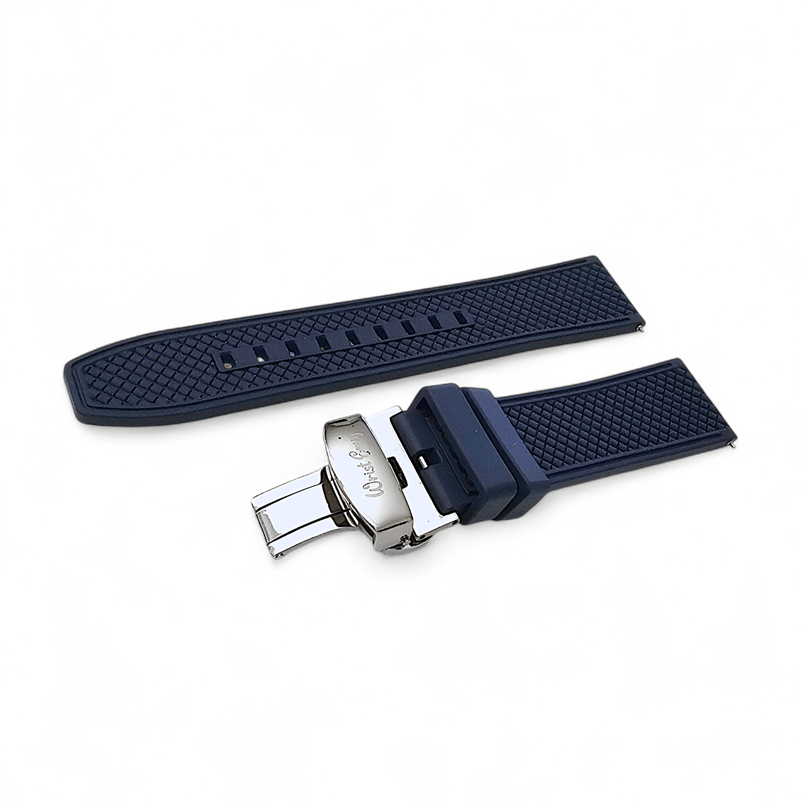 FKM Rubber Butterfly Deployment Watch Strap 20mm 22mm Navy Blue - Wrist Envy