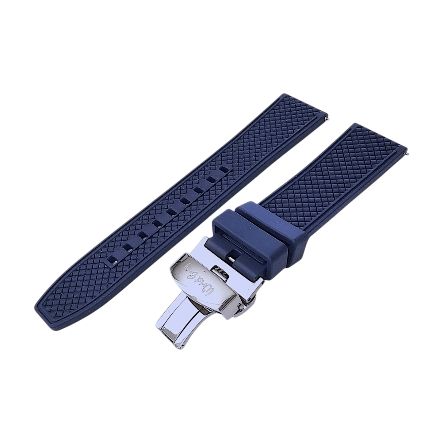 FKM Rubber Butterfly Deployment Watch Strap 20mm 22mm Navy Blue - Wrist Envy