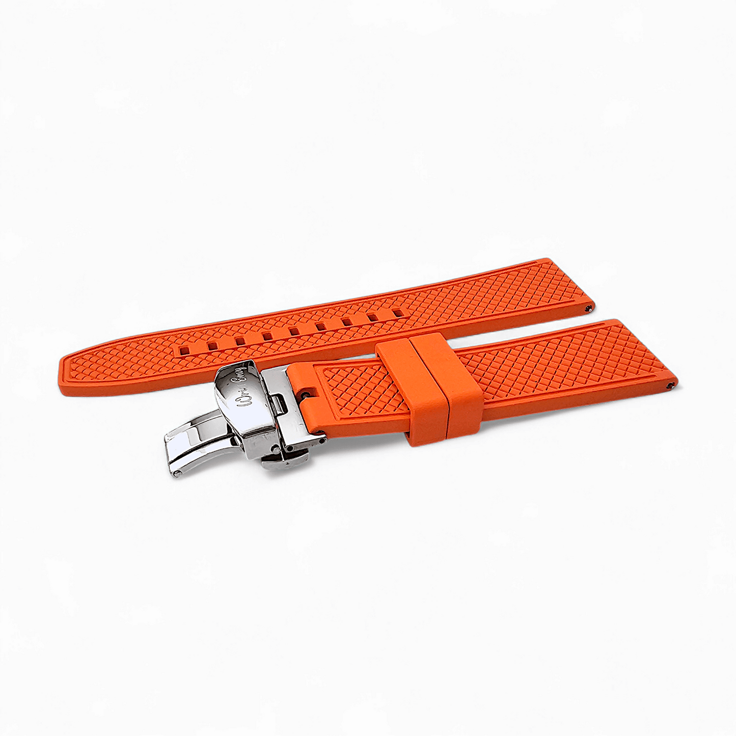 FKM Rubber Butterfly Deployment Watch Strap 20mm 22mm Orange - Wrist Envy