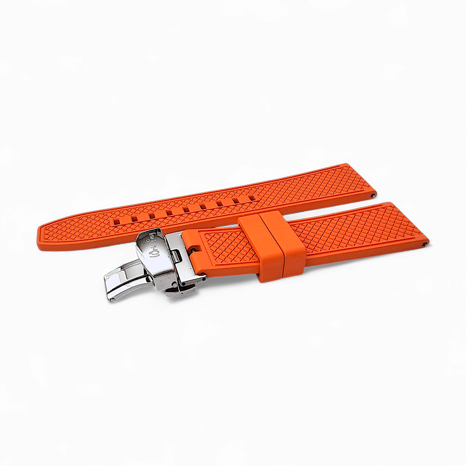 FKM Rubber Butterfly Deployment Watch Strap 20mm 22mm Orange - Wrist Envy