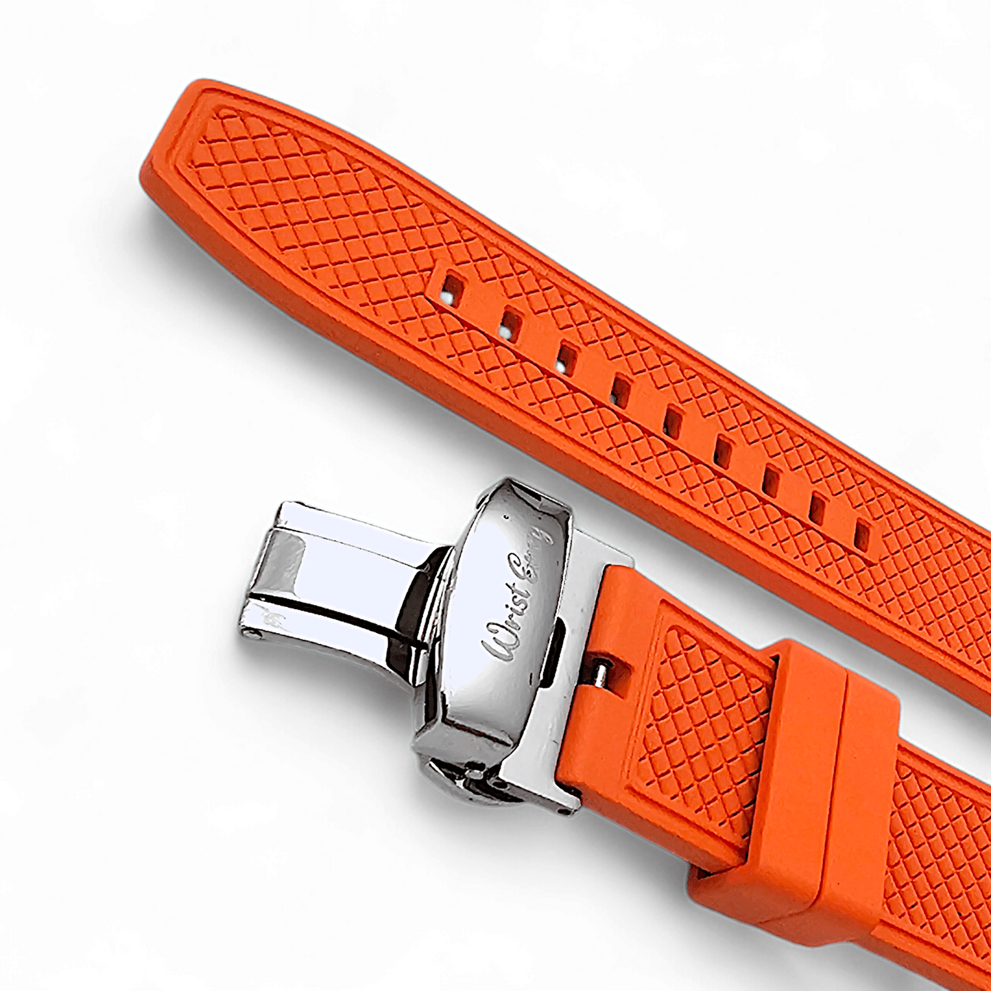 FKM Rubber Butterfly Deployment Watch Strap 20mm 22mm Orange - Wrist Envy