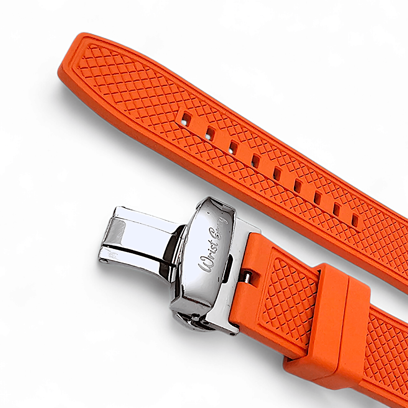 FKM Rubber Butterfly Deployment Watch Strap 20mm 22mm Orange - Wrist Envy