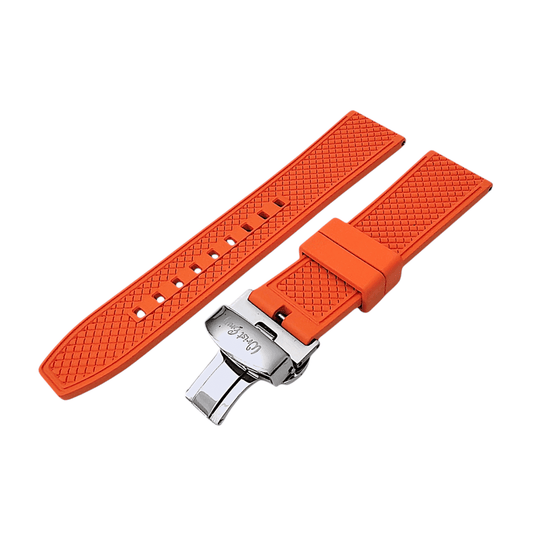 FKM Rubber Butterfly Deployment Watch Strap 20mm 22mm Orange - Wrist Envy