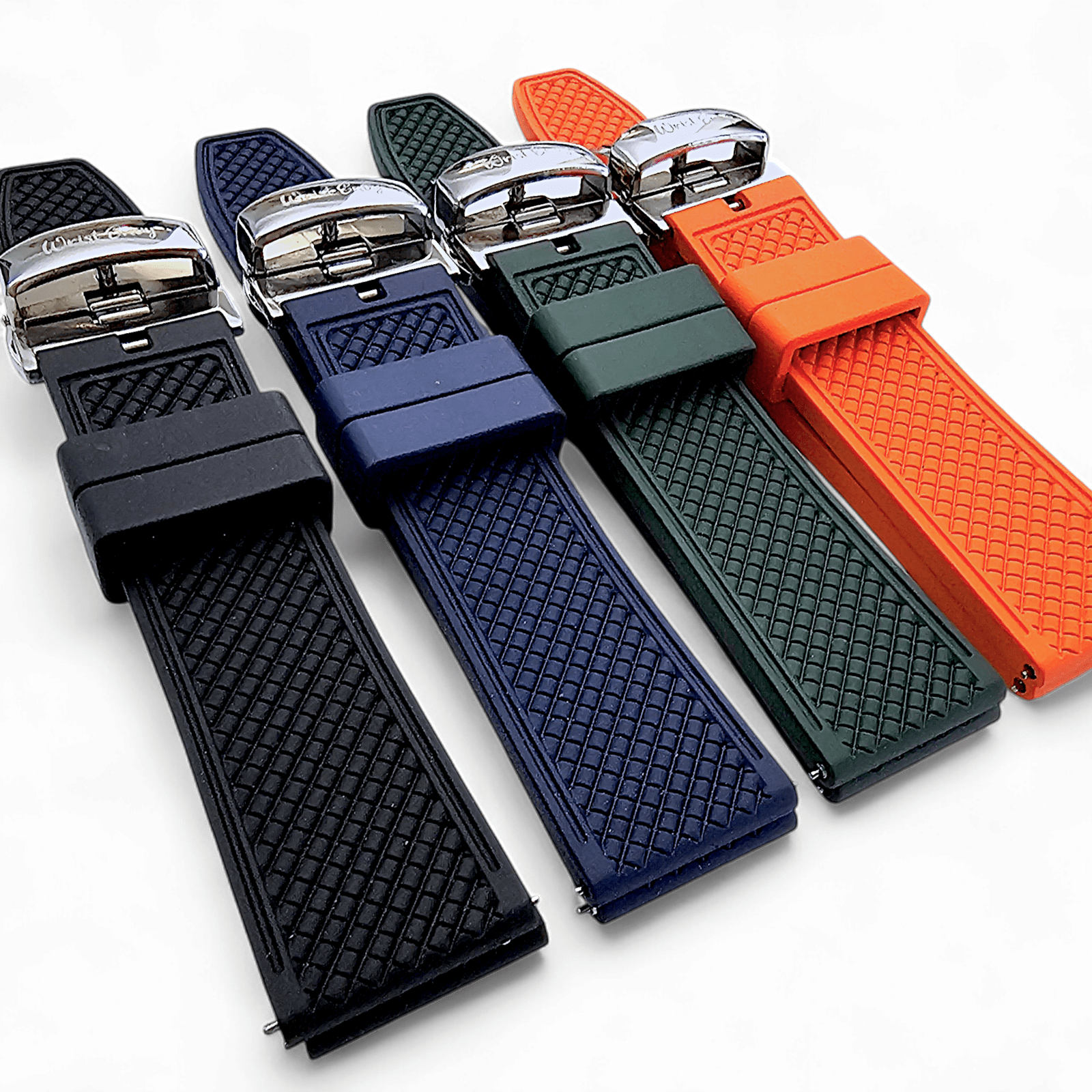 FKM Rubber Butterfly Deployment Watch Strap 20mm 22mm Orange - Wrist Envy