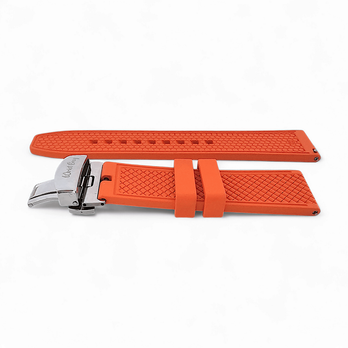FKM Rubber Butterfly Deployment Watch Strap 20mm 22mm Orange - Wrist Envy