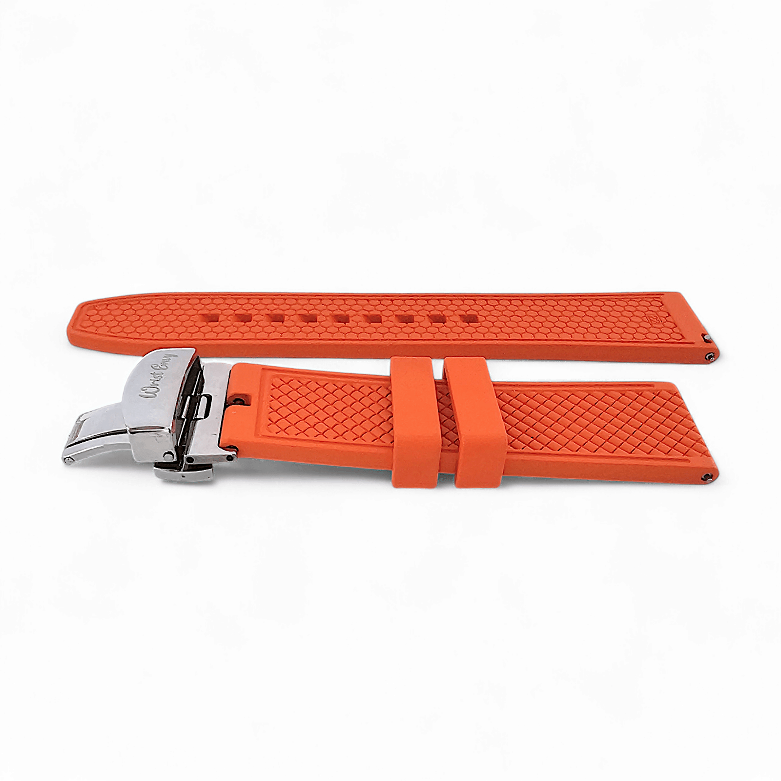 FKM Rubber Butterfly Deployment Watch Strap 20mm 22mm Orange - Wrist Envy