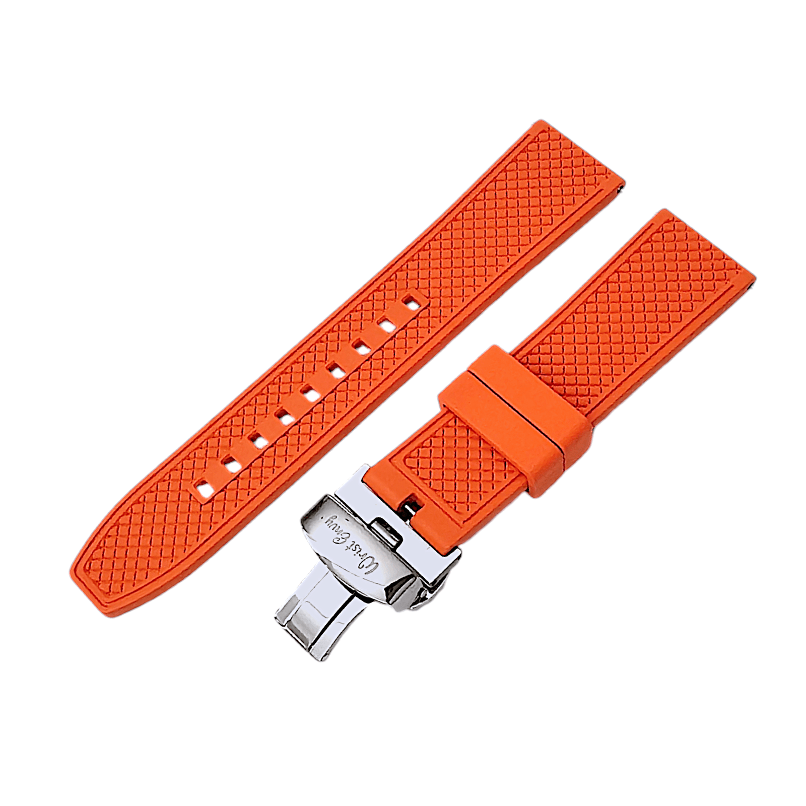 FKM Rubber Butterfly Deployment Watch Strap 20mm 22mm Orange - Wrist Envy