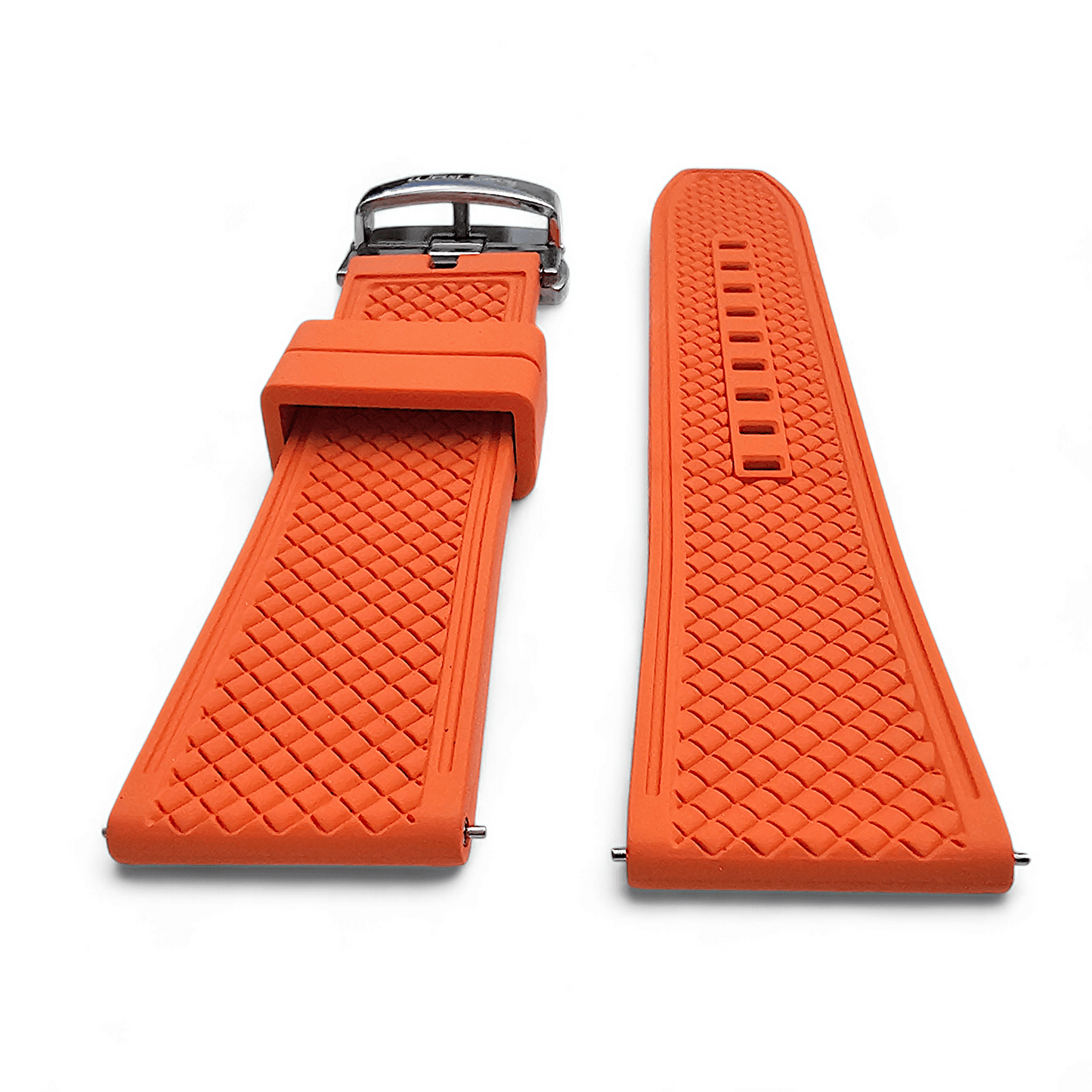 FKM Rubber Butterfly Deployment Watch Strap 20mm 22mm Orange - Wrist Envy