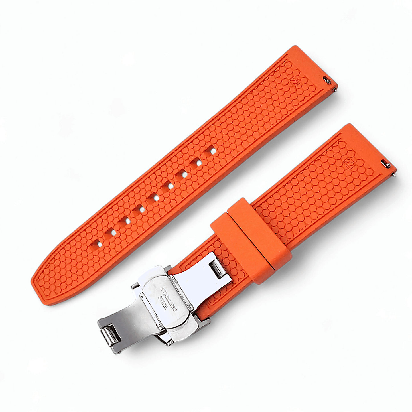 FKM Rubber Butterfly Deployment Watch Strap 20mm 22mm Orange - Wrist Envy