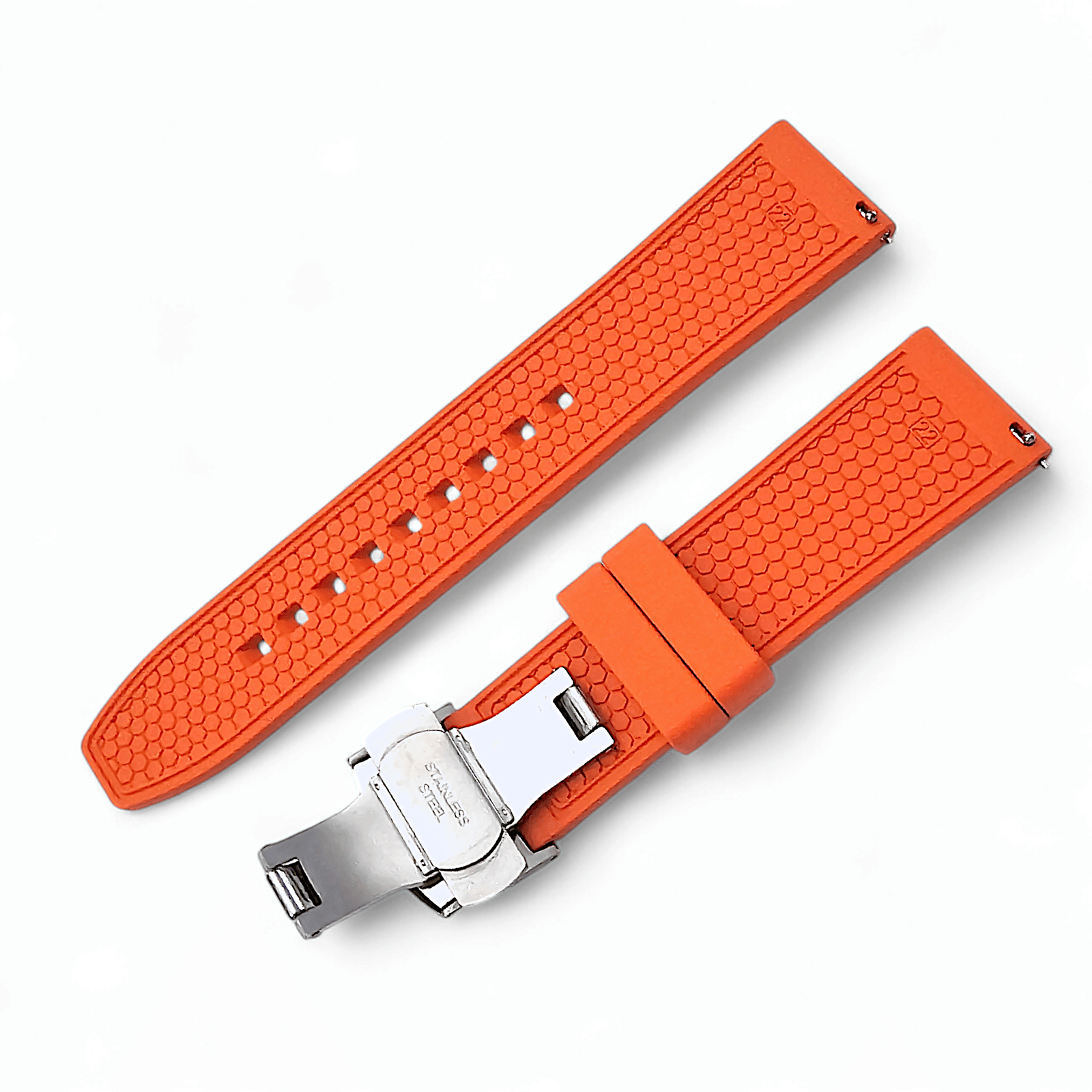 FKM Rubber Butterfly Deployment Watch Strap 20mm 22mm Orange - Wrist Envy