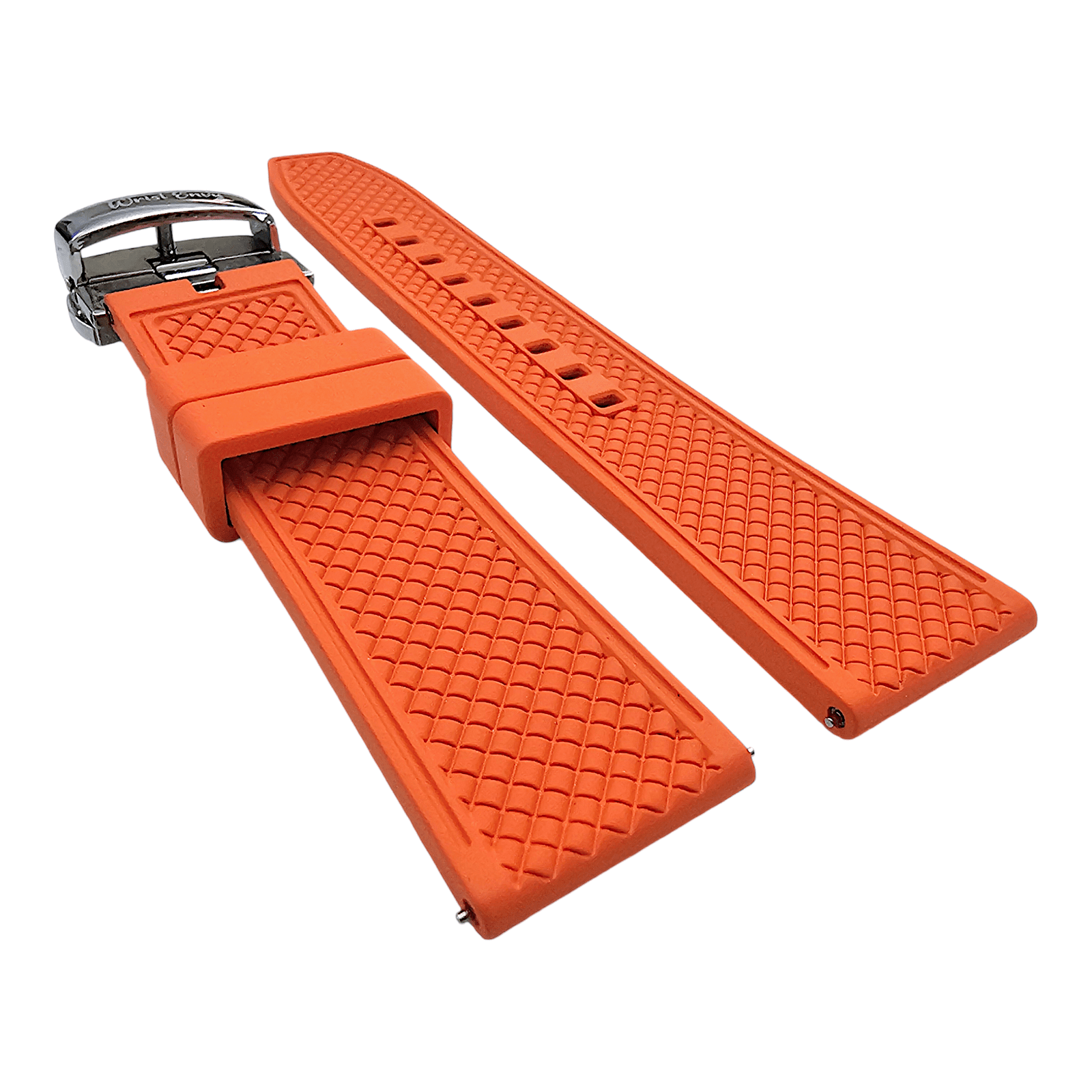 FKM Rubber Butterfly Deployment Watch Strap 20mm 22mm Orange - Wrist Envy