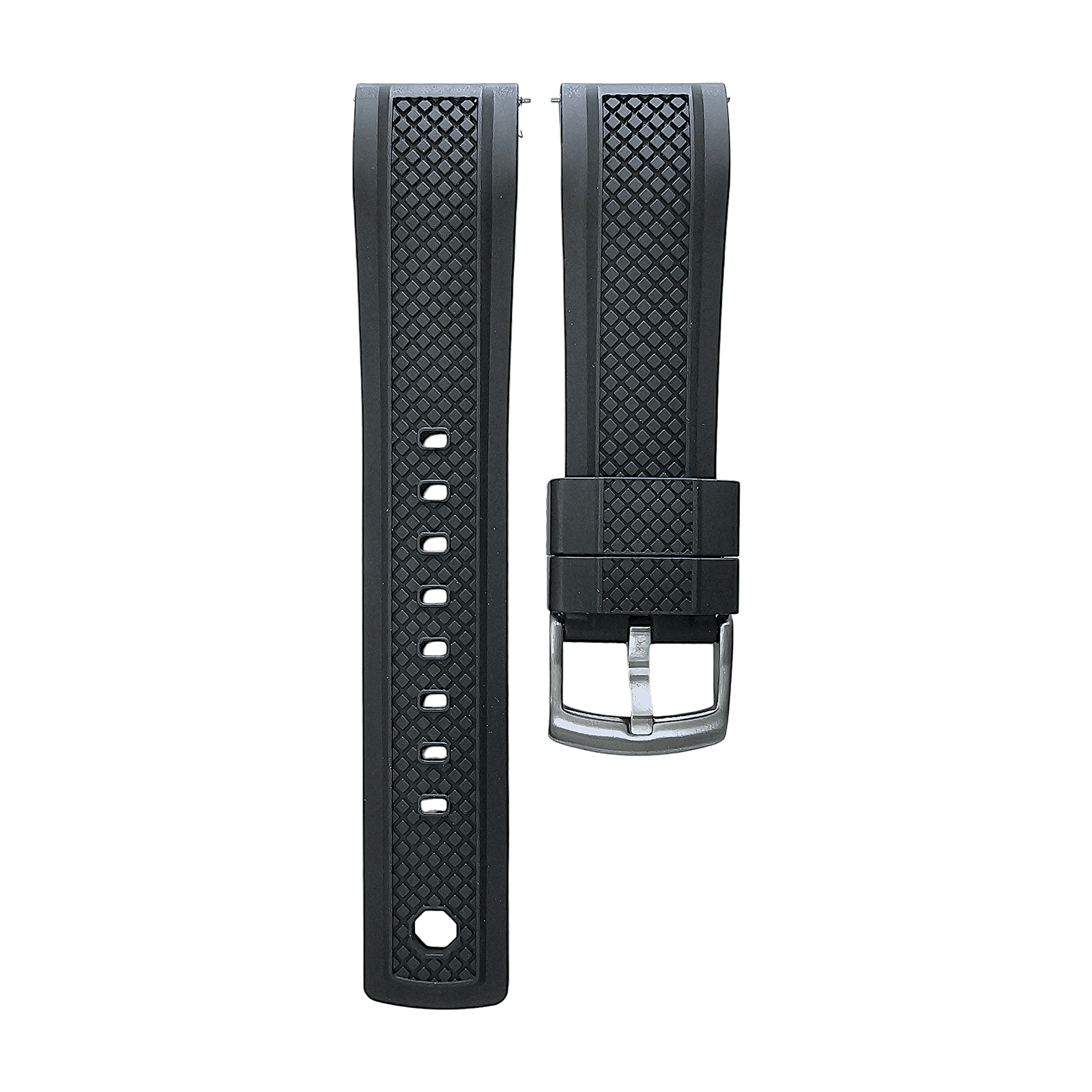 FKM Rubber Crosshatch Tyre Track Divers Watch Strap Band 20mm 22mm Black - Wrist Envy
