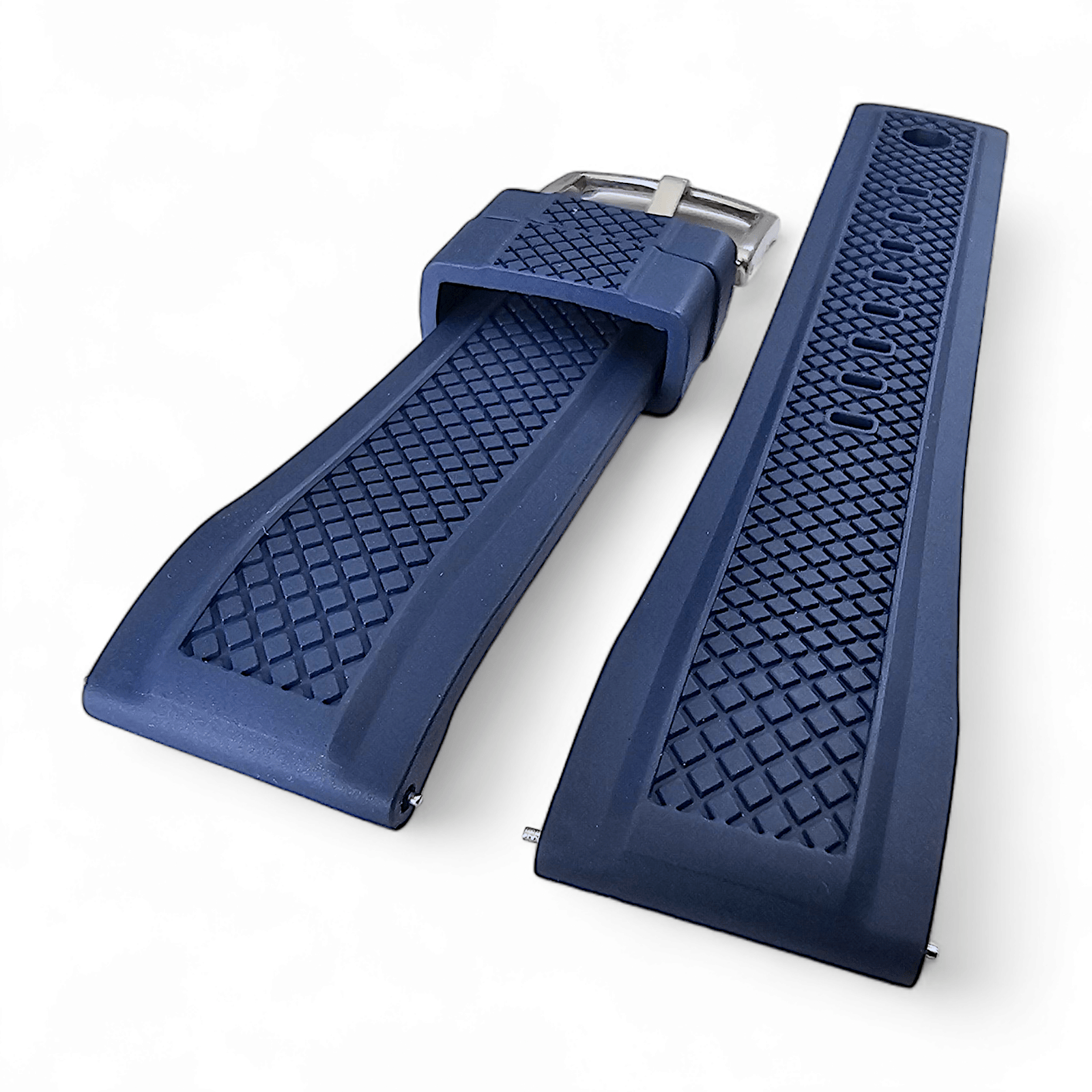 FKM Rubber Crosshatch Tyre Track Divers Watch Strap Band 20mm 22mm Blue - Wrist Envy
