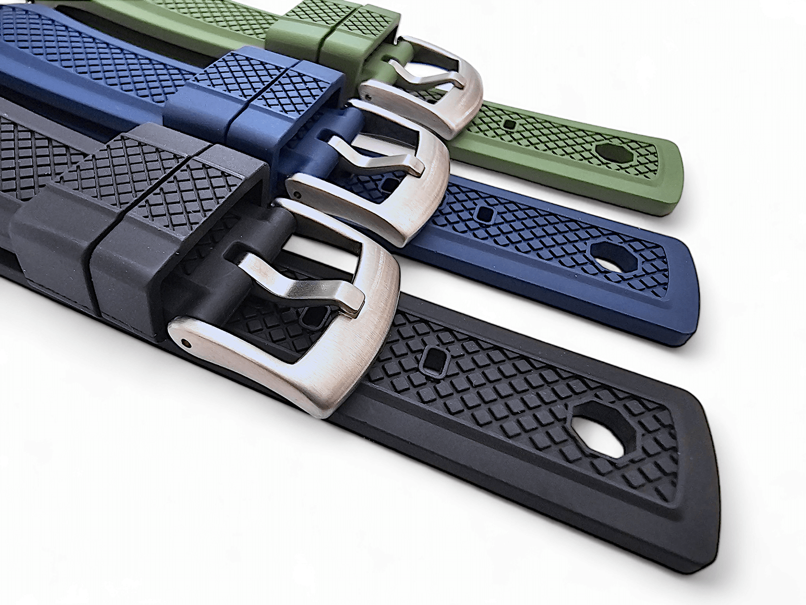 FKM Rubber Crosshatch Tyre Track Divers Watch Strap Band 20mm 22mm Blue - Wrist Envy