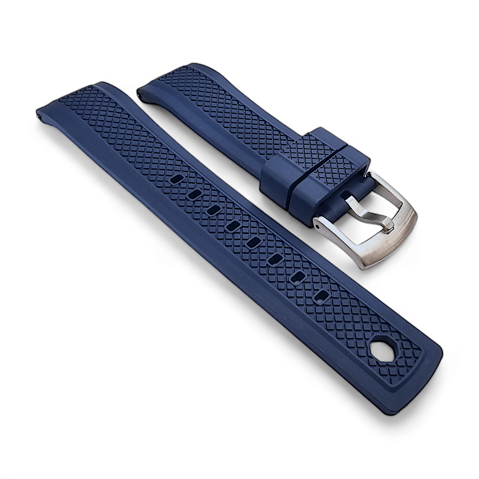 FKM Rubber Crosshatch Tyre Track Divers Watch Strap Band 20mm 22mm Blue - Wrist Envy