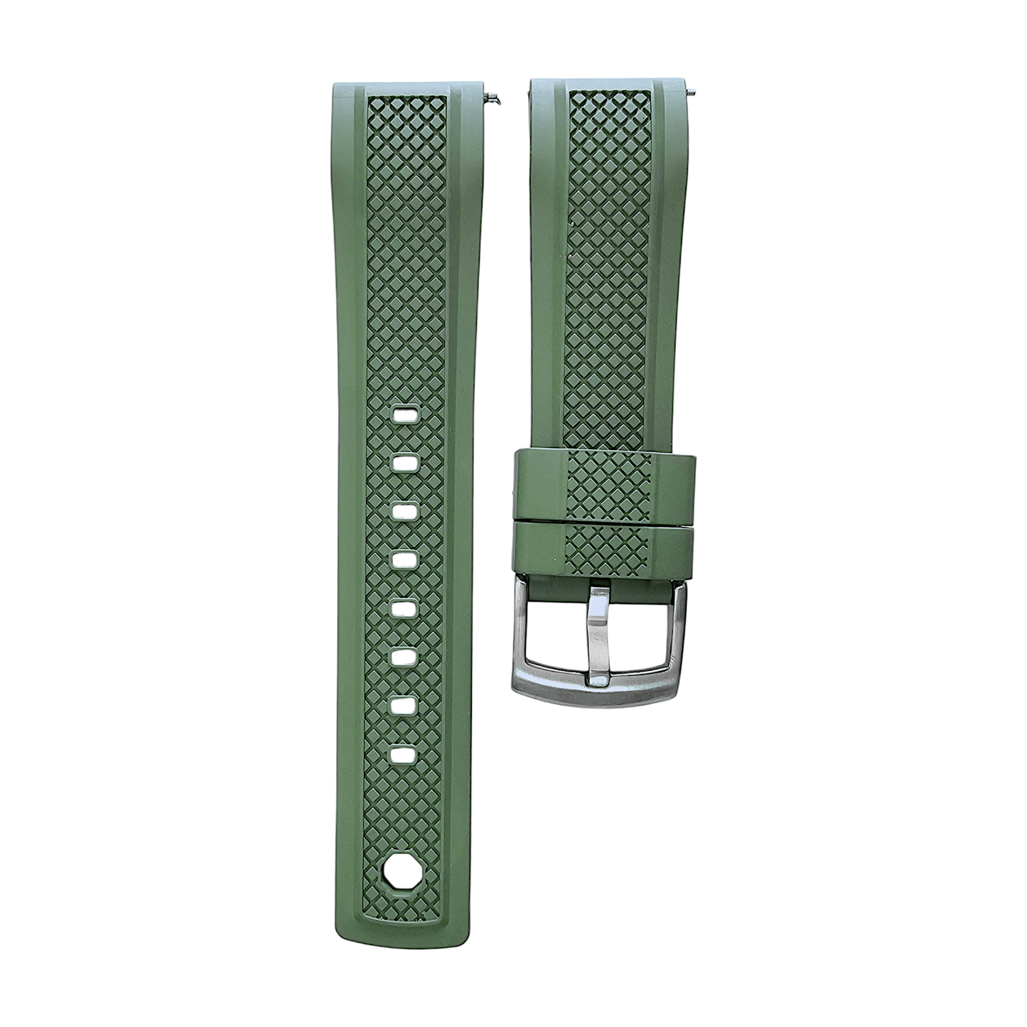 FKM Rubber Crosshatch Tyre Track Divers Watch Strap Band 20mm 22mm Green - Wrist Envy