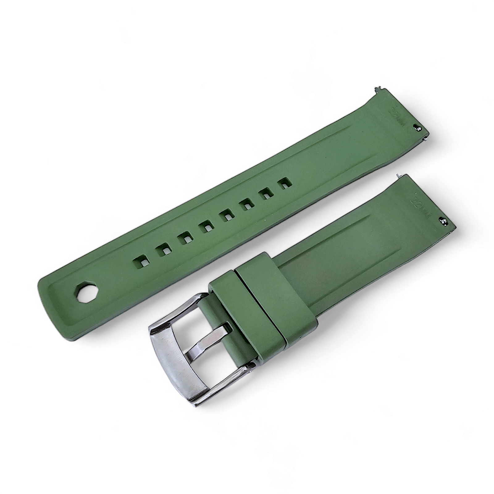 FKM Rubber Crosshatch Tyre Track Divers Watch Strap Band 20mm 22mm Green - Wrist Envy