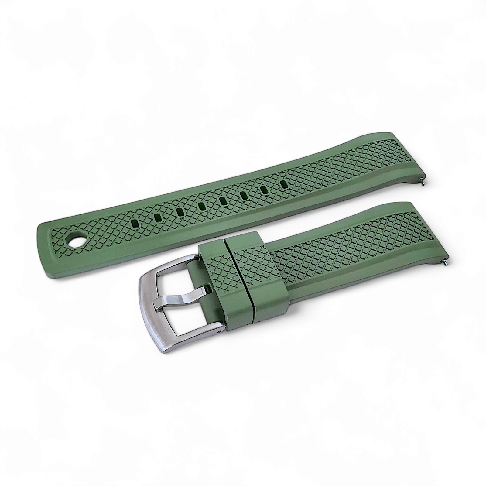 FKM Rubber Crosshatch Tyre Track Divers Watch Strap Band 20mm 22mm Green - Wrist Envy
