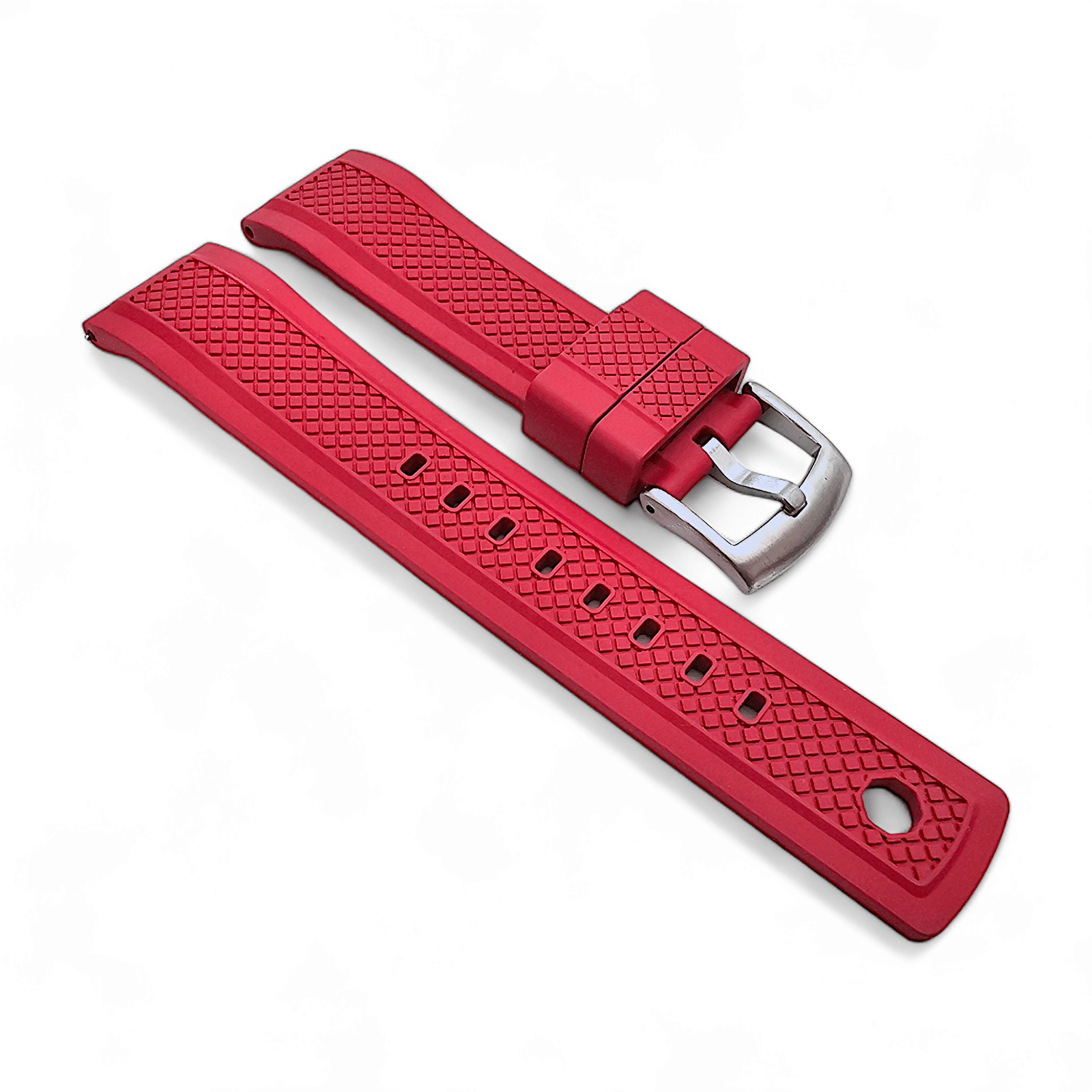 FKM Rubber Crosshatch Tyre Track Divers Watch Strap Band 20mm 22mm Red - Wrist Envy