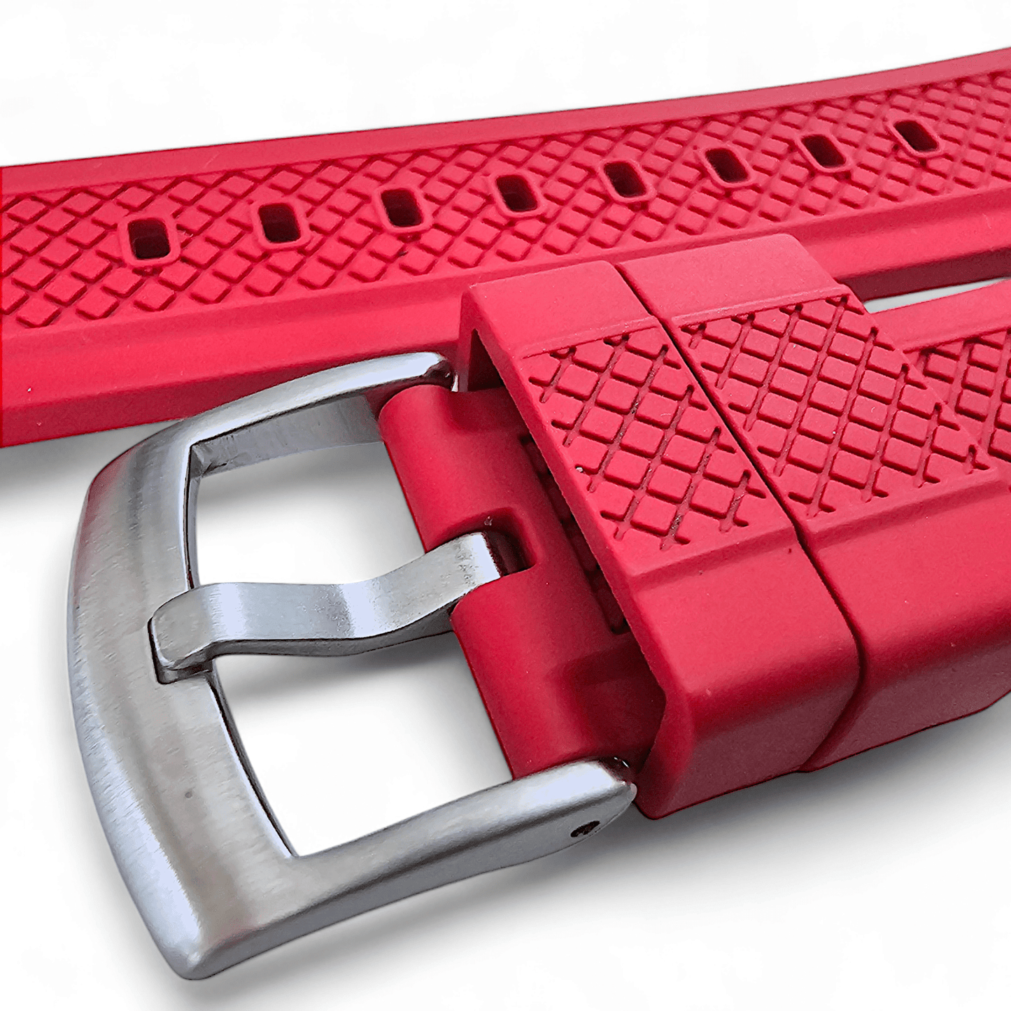 FKM Rubber Crosshatch Tyre Track Divers Watch Strap Band 20mm 22mm Red - Wrist Envy