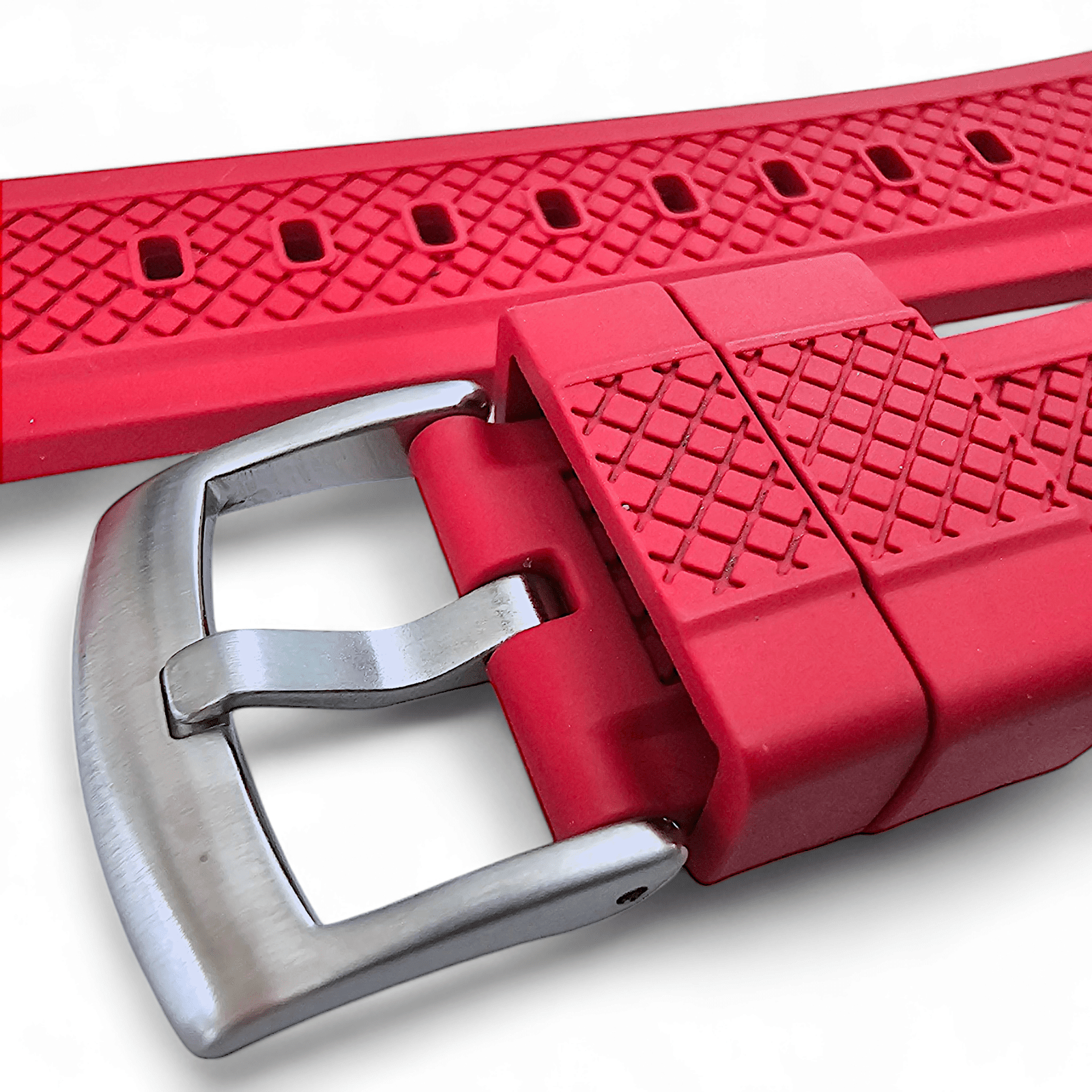 FKM Rubber Crosshatch Tyre Track Divers Watch Strap Band 20mm 22mm Red - Wrist Envy