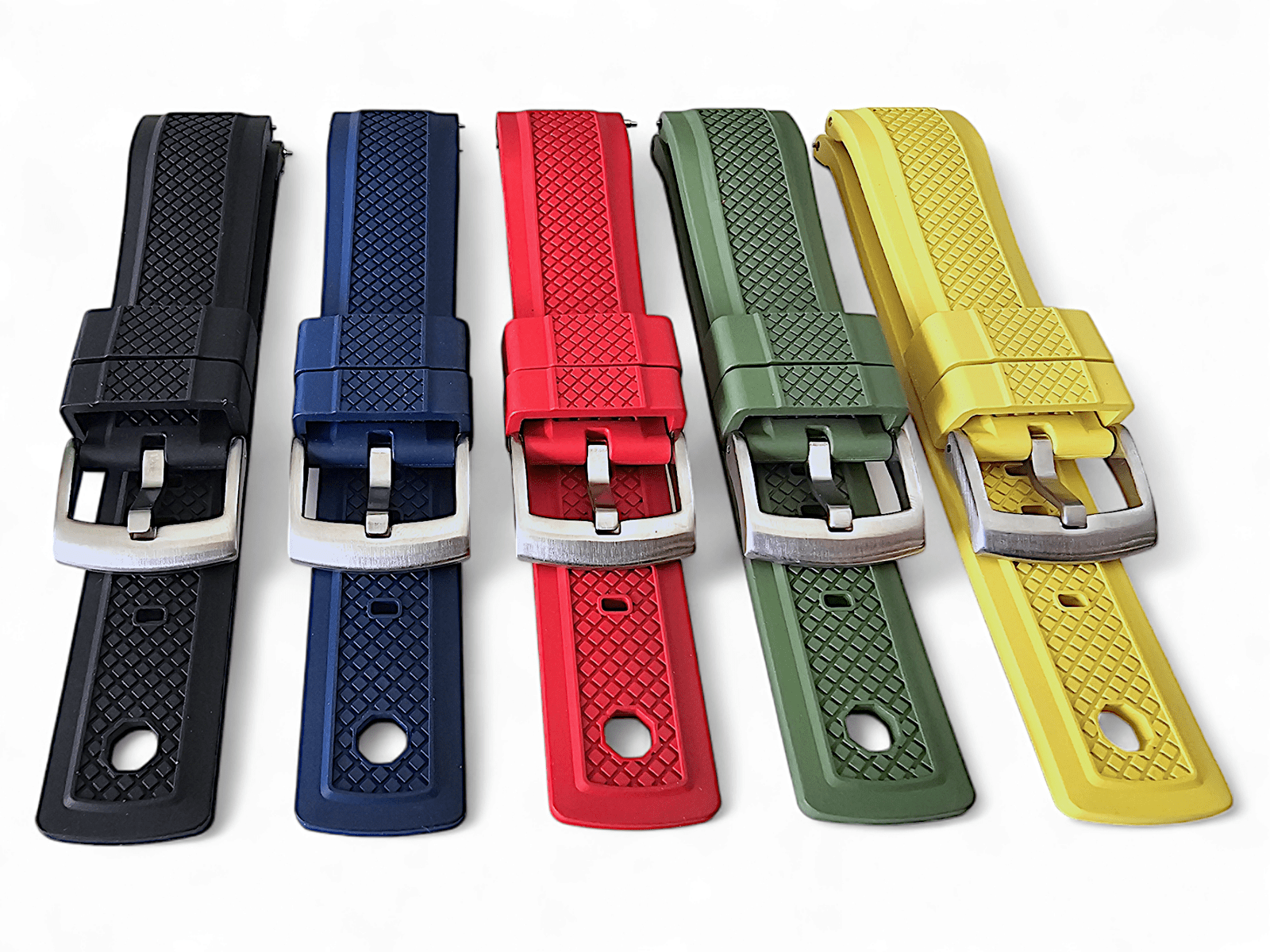 FKM Rubber Crosshatch Tyre Track Divers Watch Strap Band 20mm 22mm Yellow - Wrist Envy