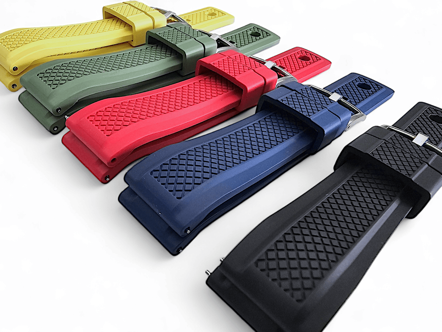 FKM Rubber Crosshatch Tyre Track Divers Watch Strap Band 20mm 22mm Yellow - Wrist Envy