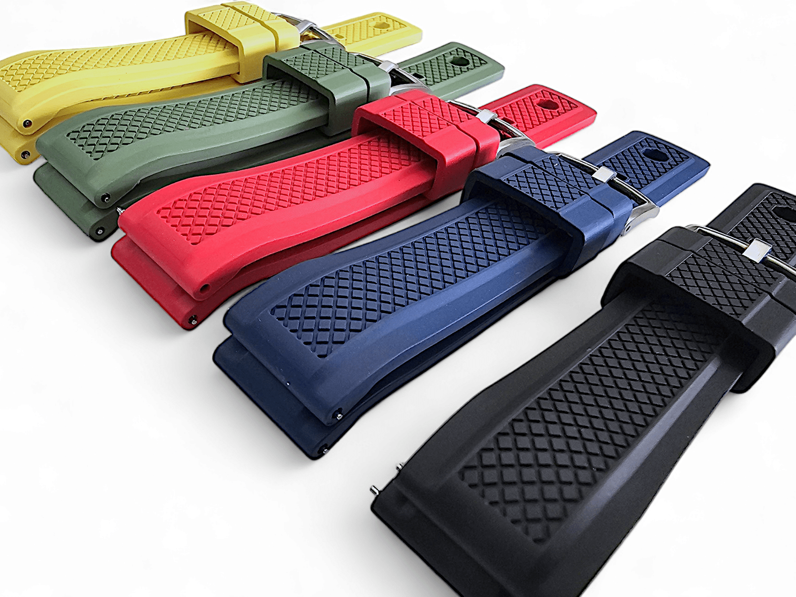 FKM Rubber Crosshatch Tyre Track Divers Watch Strap Band 20mm 22mm Yellow - Wrist Envy