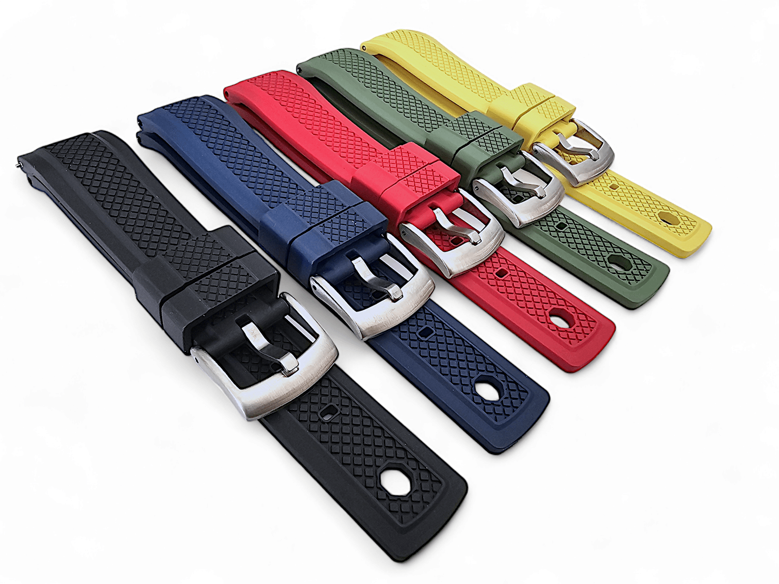 FKM Rubber Crosshatch Tyre Track Divers Watch Strap Band 20mm 22mm Yellow - Wrist Envy