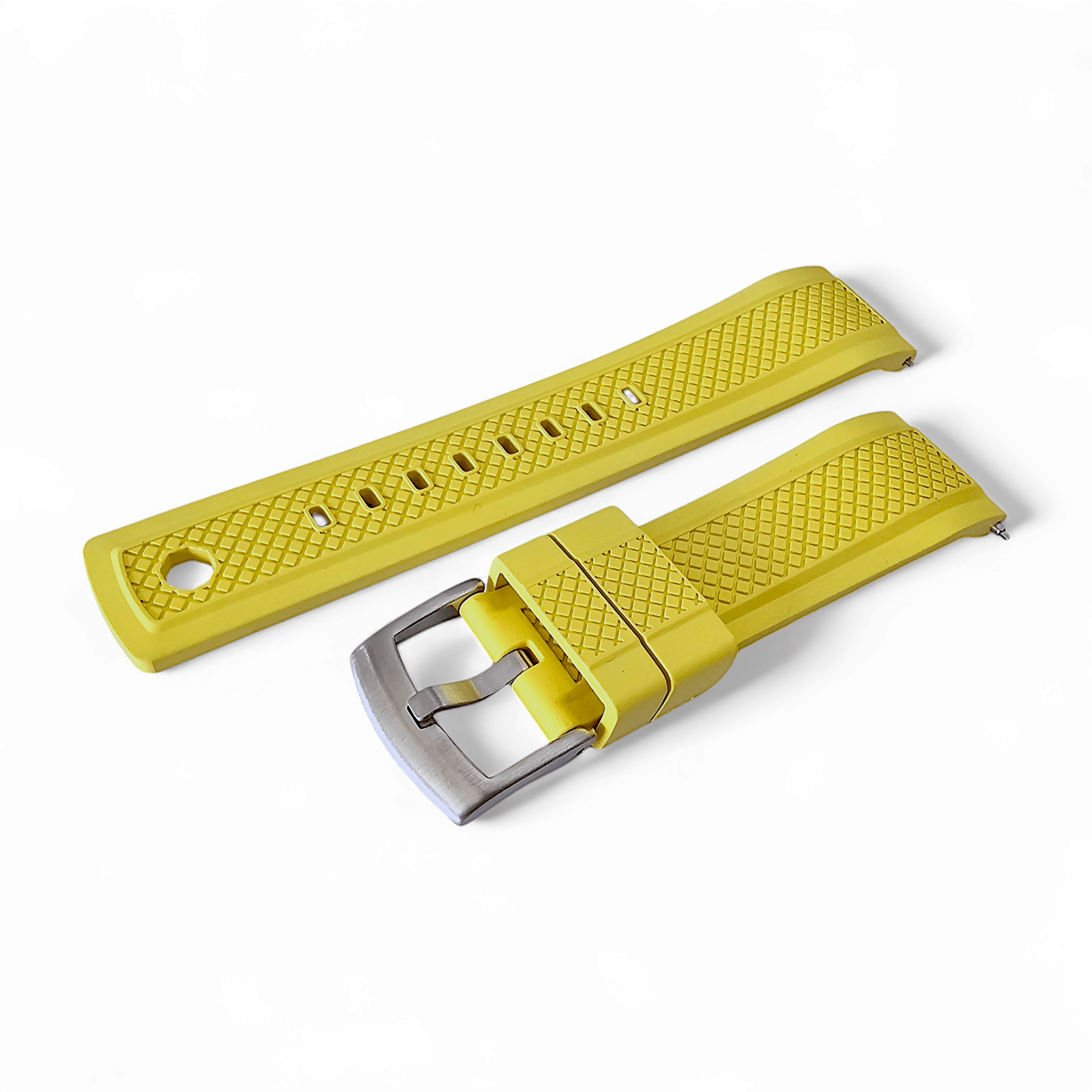 FKM Rubber Crosshatch Tyre Track Divers Watch Strap Band 20mm 22mm Yellow - Wrist Envy