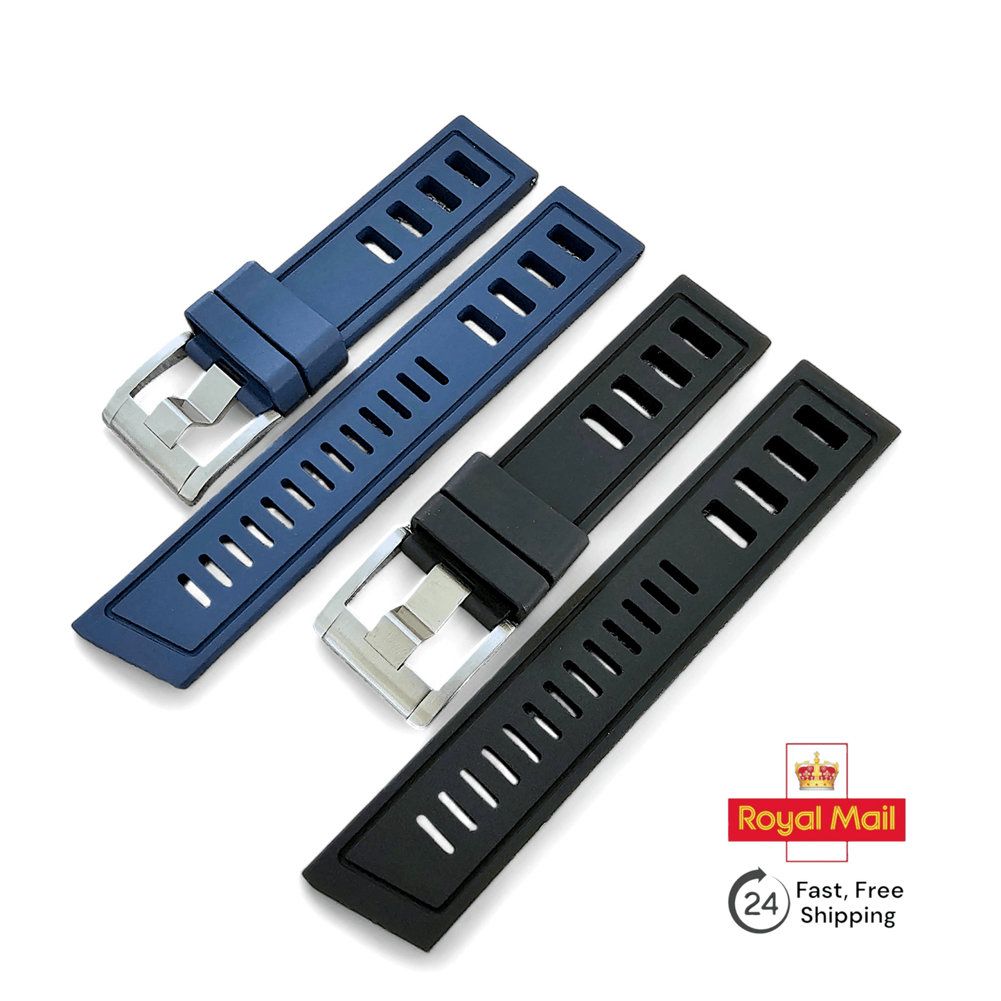 FKM Rubber Divers High Quality Thick Watch Strap Band 20mm 22mm Black - Wrist Envy