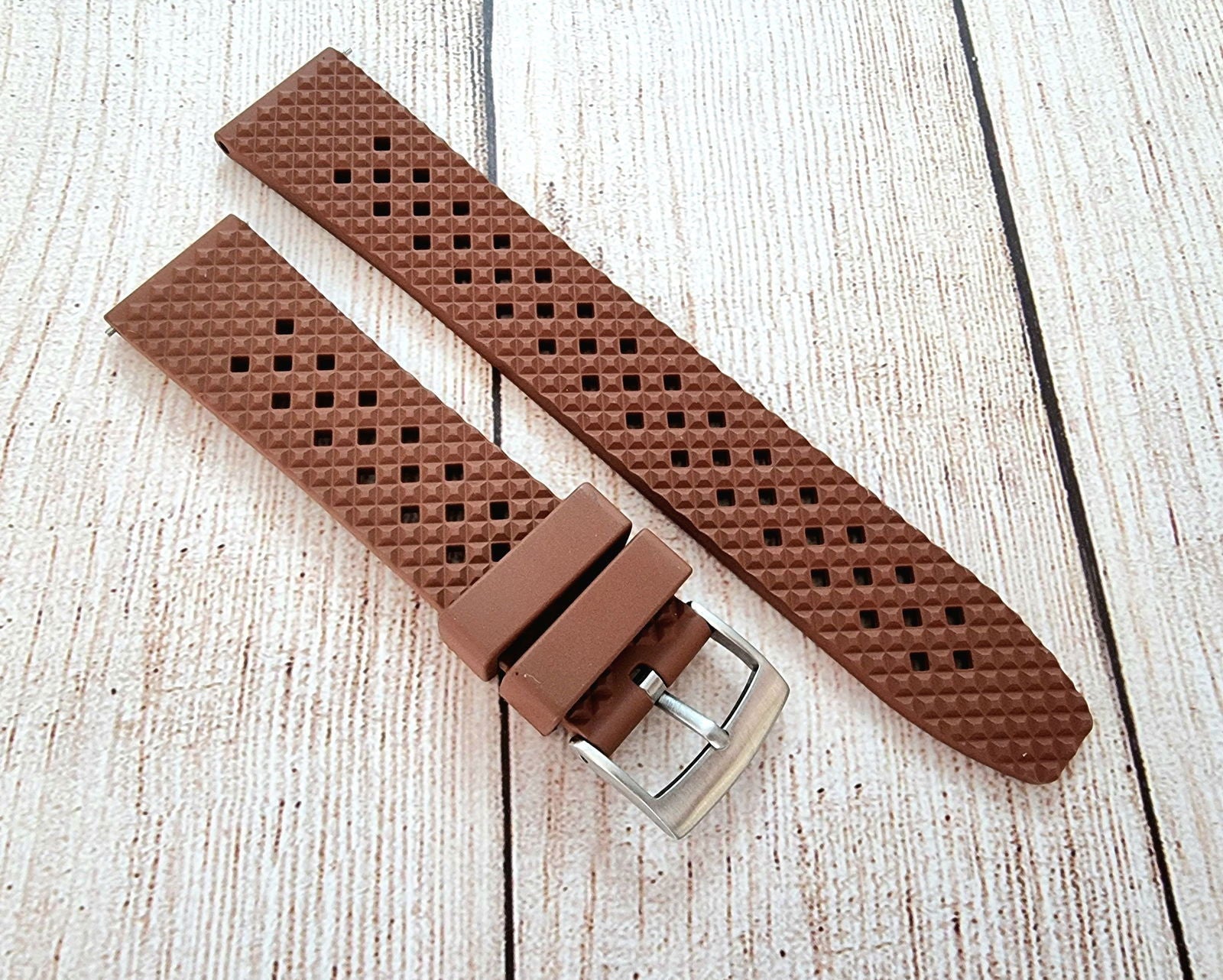 FKM Rubber Honeycomb Divers Watch Strap Band 20mm 22mm Brown - Wrist Envy